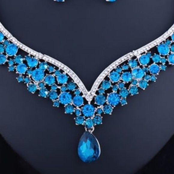 NS23 | Blue Evening Glam Jewelry Prom Wedding Set - Picture 3 of 3